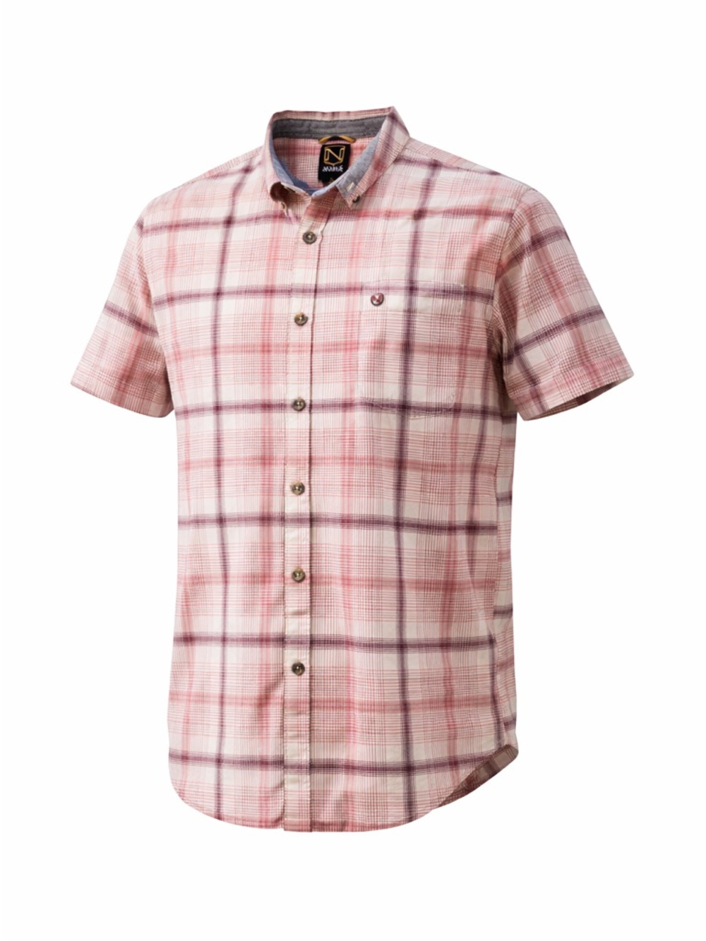 Short-Sleeve Plaid Button-Down Shirt - Pink by Noble